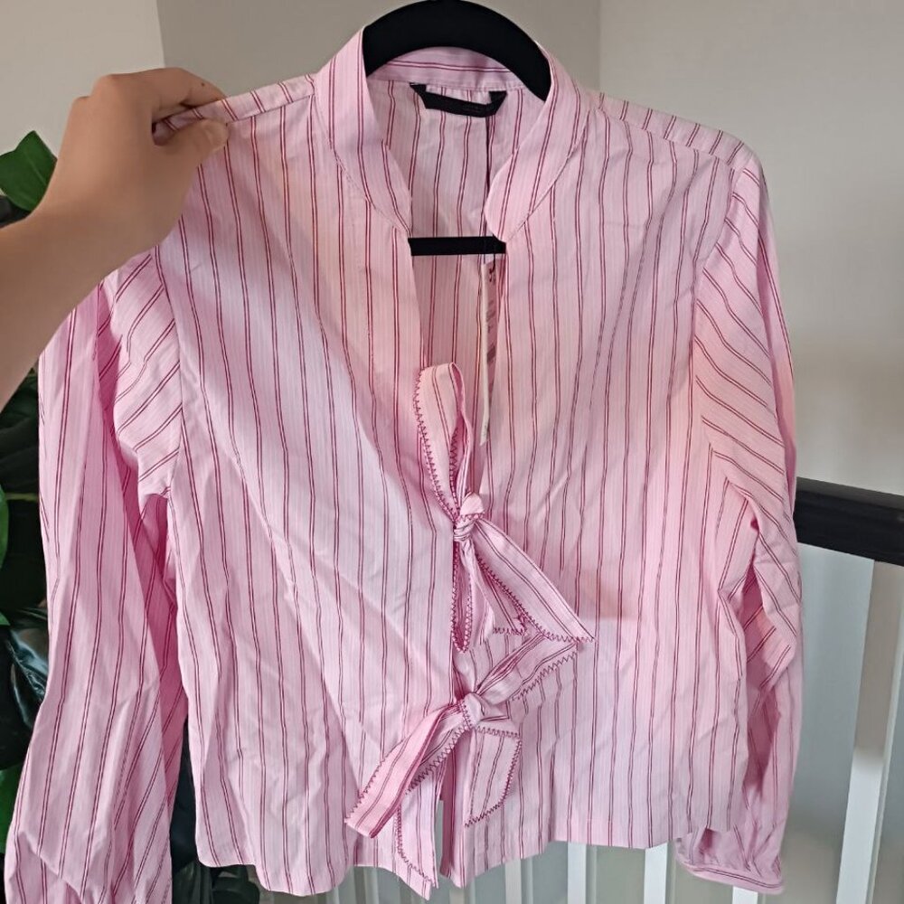 women's pink striped zara shirt